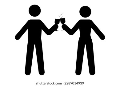 Couple toast with two drinks icon symbol. Flat vector illustration