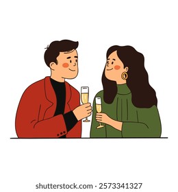 Couple toasting with glasses, celebrating a special moment, love, and togetherness. For romantic and festive themes.