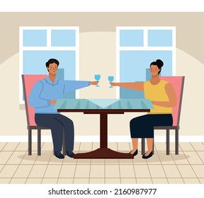 Couple Toasting In Restaurant Characters Scene