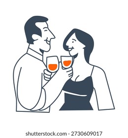 Tostado de pareja con copas de vino