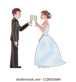 couple toasting wine glasses in wedding day