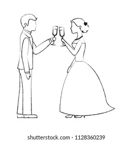 couple toasting wine glasses in wedding day