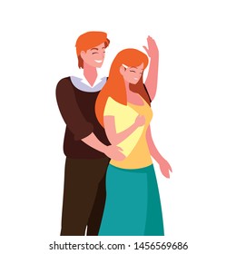 couple together characters on white background