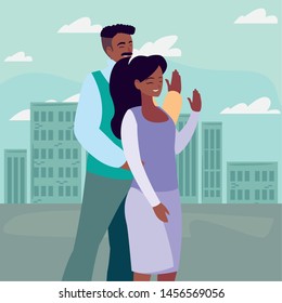 couple together characters outdoors background