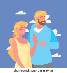 couple together characters outdoors background
