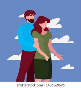 couple together characters outdoors background