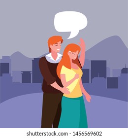 couple together characters outdoors background
