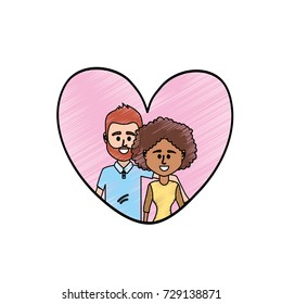 couple together inside heart design