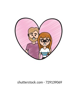 couple together inside heart design