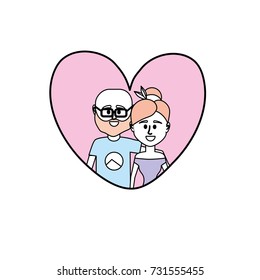 couple together inside heart design