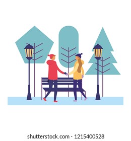 couple together in the park winter season