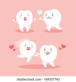 couple tooth with valentine day on the pink background