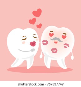 couple tooth with valentine day on the pink background