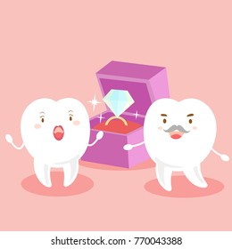 couple tooth with valentine day on the pink background