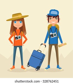 Couple of tourist. Vector flat illustration