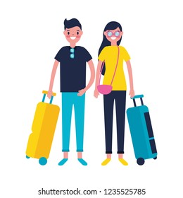 couple tourists with bag travel vacations