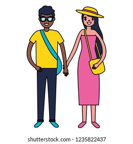 couple tourists with bag travel vacations