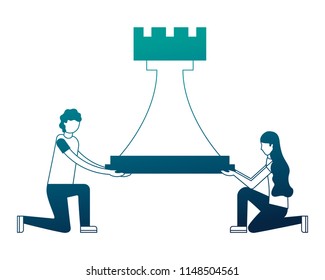 couple with tower chess piece isolated icon