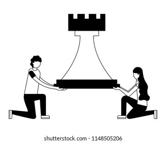 couple with tower chess piece isolated icon