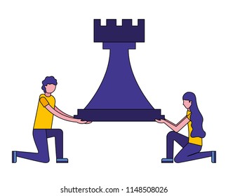 couple with tower chess piece isolated icon