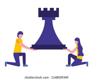 couple with tower chess piece isolated icon