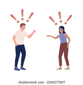 Couple in toxic relationships semi flat color vector characters. Quarrel. Editable figures. Full body people on white. Simple cartoon style illustration for web graphic design and animation