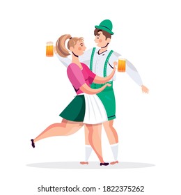 couple in traditional clothes drinking beer celebrating Oktoberfest party man woman having fun full length vector illustration