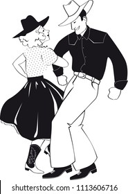 Couple in a traditional country western apparel dancing, EPS 8 vector illustration