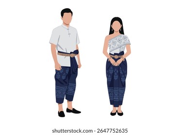 Couple in Traditional Dress, Art Pattern, Vector Flat Background 03.eps