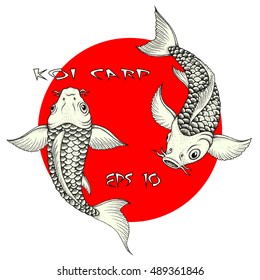 Couple of traditional japanese Fancy Carp. Hand drawn ink vector illustration
