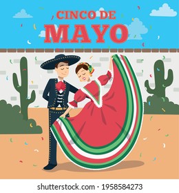 Couple of traditional mexican dancers. Cinco de mayo poster - Vector