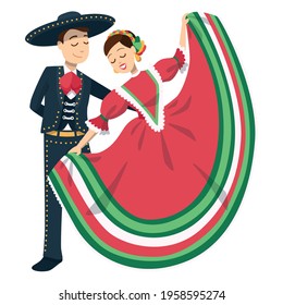 Couple of traditional mexican dancers - Vector illustration