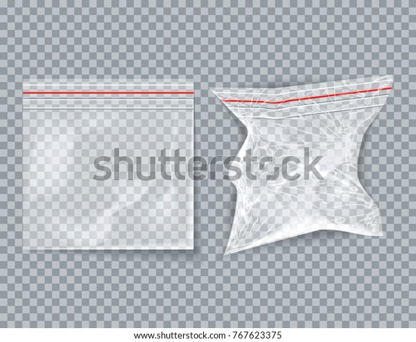 A couple of transparent empty plastic\
packaging new and crumpled . EPS10\
Vector