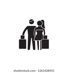Couple travel black vector concept icon. Couple travel flat illustration, sign