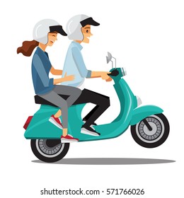 Couple travel by scooter,Cartoons character family