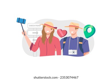 Couple Travel Character Vector Graphic Illustration