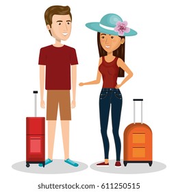 couple with travel suitcases