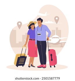 Couple travel tourism concept illustration. Illustration for websites, landing pages, mobile apps, posters and banners. Trendy flat vector illustration