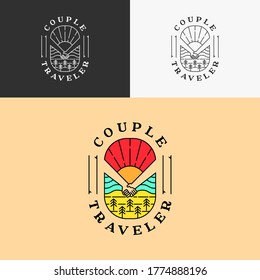 couple traveler monoline logo beach design