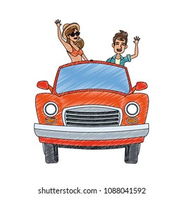 Couple traveling in car scribble