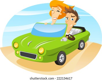 couple traveling on a sports car.