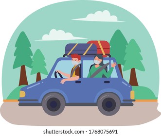 Couple are traveling together using car