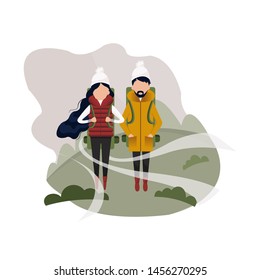 couple travels. cold season. hiking.