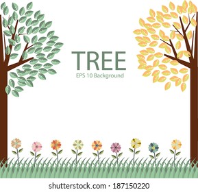 Couple Tree and Plant Flowers Vector Background