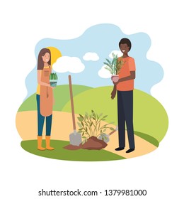 couple with trees to plant in landscape