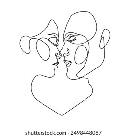 Couple Trendy Line Art Drawing. One Line Couple Illustration. Minimalistic Black Lines Drawing. Continuous One Line Abstract Drawing. Modern Scandinavian Design. Vector EPS 10