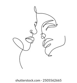 Couple Trendy Line Art Drawing. One Line Couple Illustration. Minimalistic Black Lines Drawing. Continuous One Line Abstract Drawing. Modern Scandinavian Design. Vector EPS 10	