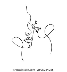 Couple Trendy Line Art Drawing. One Line Couple Illustration. Minimalistic Black Lines Drawing. Continuous One Line Abstract Drawing. Modern Scandinavian Design. Vector EPS 10	