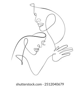 Couple Trendy Line Art Drawing. One Line Couple Illustration. Minimalistic Black Lines Drawing. Continuous One Line Abstract Drawing. Modern Scandinavian Design. Vector EPS 10	