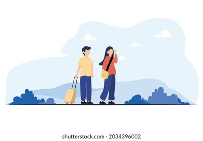 Ilustración de vectores planos de concepto de viaje de par